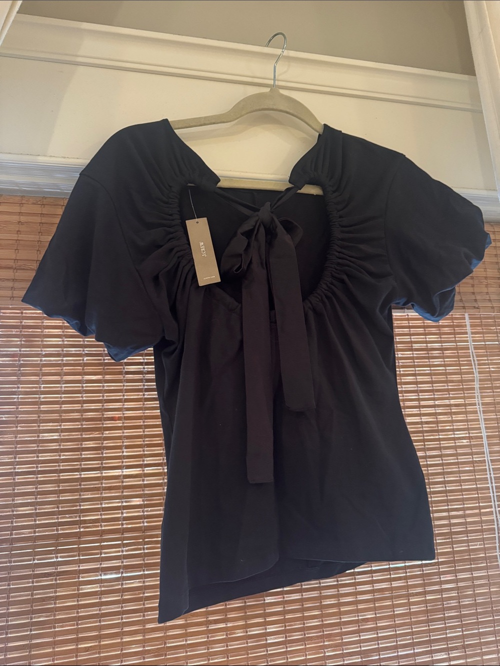 J. Crew Black Gathered Tie-Back Women’s Top